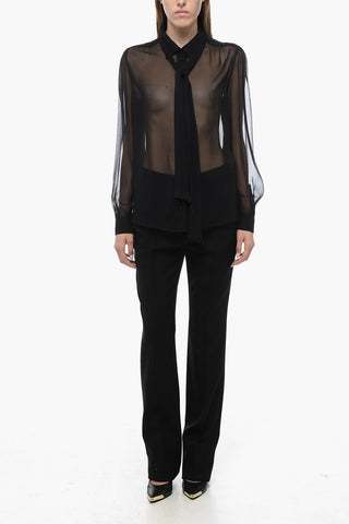Silk Sheer Shirt with Lavallière-neck