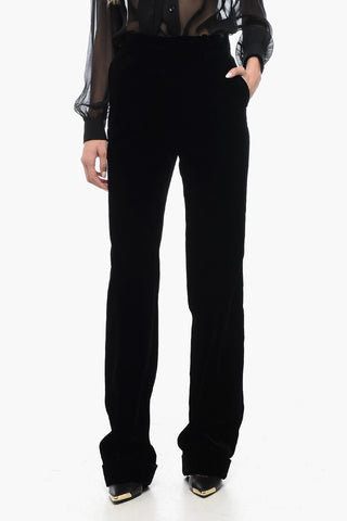 Velour High-Waisted Pants With Ankle Cuffs