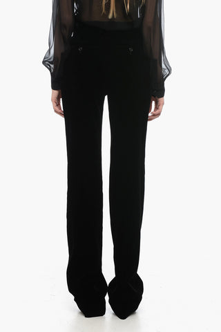 Velour High-Waisted Pants With Ankle Cuffs