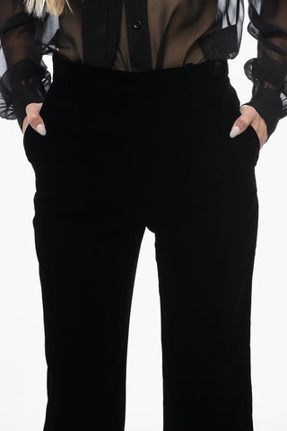 Velour High-Waisted Pants With Ankle Cuffs