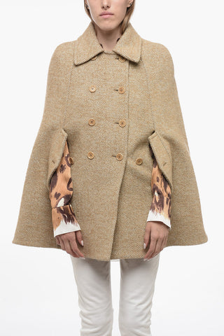 COUTURE Blended Wool Cape with Herringbone Motif