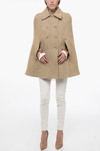 COUTURE Blended Wool Cape with Herringbone Motif