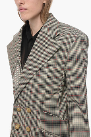 Blazer Doppiopetto Multitasca con Fantasia a Quadri