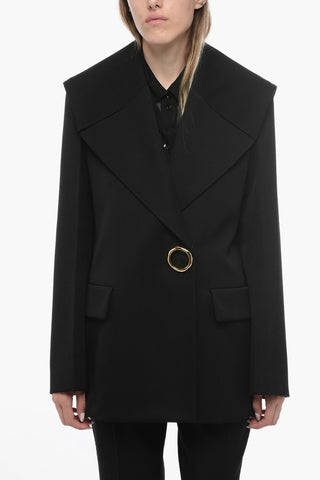 Wool Blazer with Gold-tone Detail and Shawl Lapel