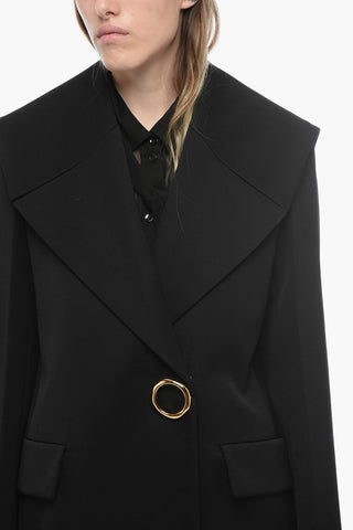 Wool Blazer with Gold-tone Detail and Shawl Lapel