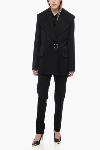 Wool Blazer with Gold-tone Detail and Shawl Lapel