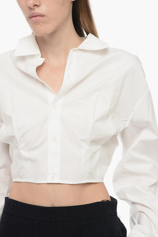 Camicia Crop Cut-Out con Dettaglio Plissè