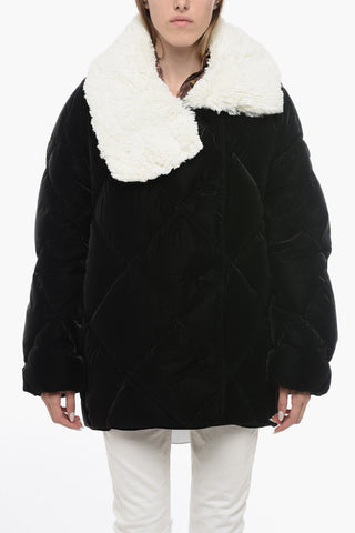 Oversized Quilted Down-Jacket with Fax-Fur Collar
