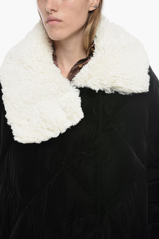 Oversized Quilted Down-Jacket with Fax-Fur Collar