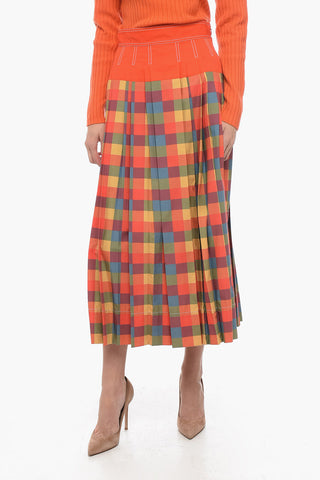 Popeline Check Motif Skirt with Plitted Detail