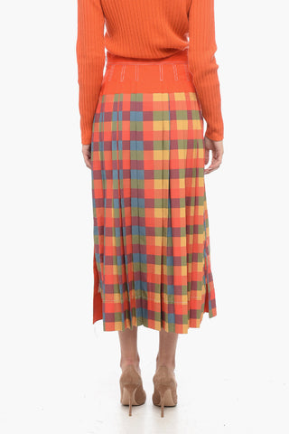 Popeline Check Motif Skirt with Plitted Detail