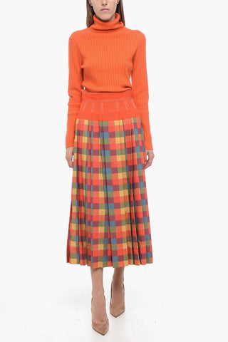 Popeline Check Motif Skirt with Plitted Detail