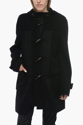 BLACK Wool Duffle Coat with Frogs