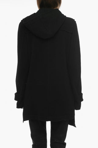 BLACK Wool Duffle Coat with Frogs