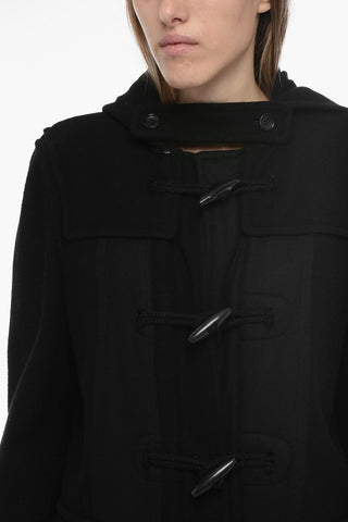 BLACK Wool Duffle Coat with Frogs