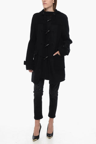 BLACK Wool Duffle Coat with Frogs