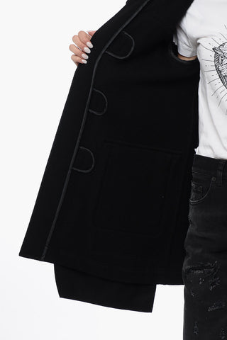 BLACK Wool Duffle Coat with Frogs
