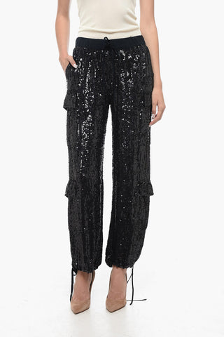 Pantaloni Cargo in Paillettes con Coulisse