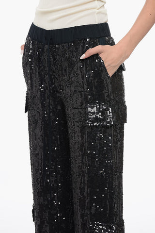 Pantaloni Cargo in Paillettes con Coulisse