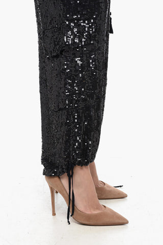 Pantaloni Cargo in Paillettes con Coulisse