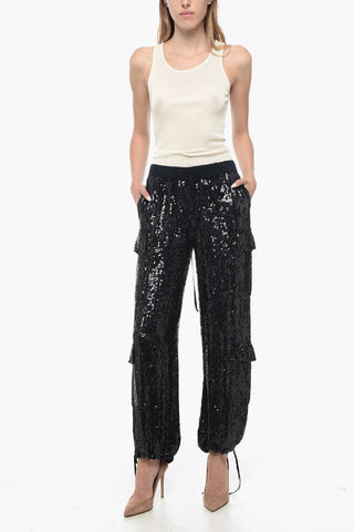Pantaloni Cargo in Paillettes con Coulisse