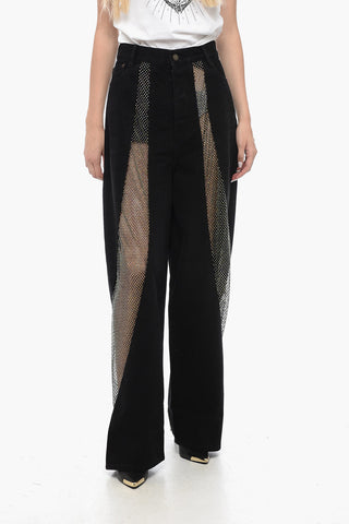 Wide Leg LADY RAY Denims with Mesh Inserts Embellished with Rhinestones 27cm
