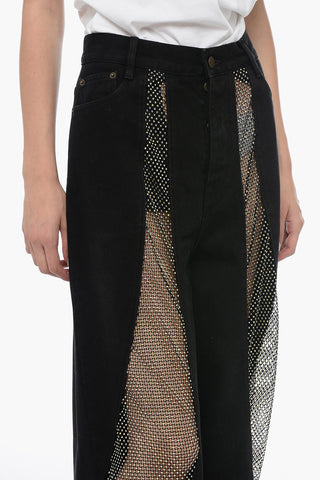 Wide Leg LADY RAY Denims with Mesh Inserts Embellished with Rhinestones 27cm