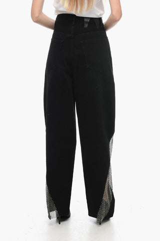 Wide Leg LADY RAY Denims with Mesh Inserts Embellished with Rhinestones 27cm