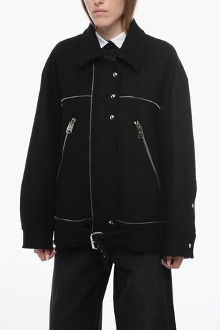 Wool Oversized Short Coat with Zipped Detail