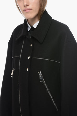 Wool Oversized Short Coat with Zipped Detail