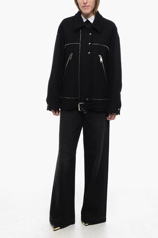 Wool Oversized Short Coat with Zipped Detail