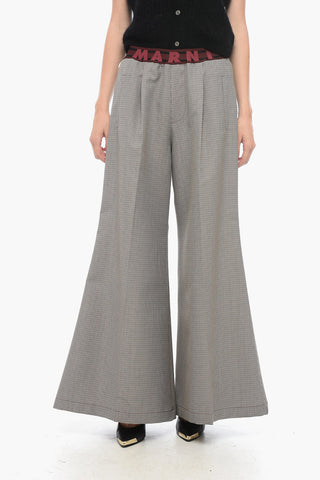 Pantaloni a Gampa Ampia con Motivo Pied de Poule
