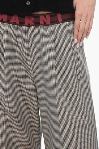 Wide-leg Pants with Houndstooth Motif