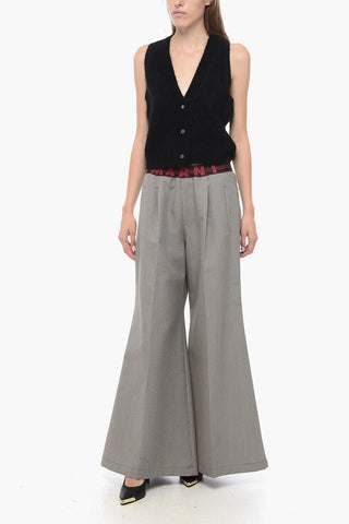 Wide-leg Pants with Houndstooth Motif