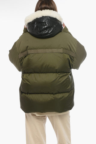 YS ARMY Logoed Down-Jacket with Removable Fur Hood