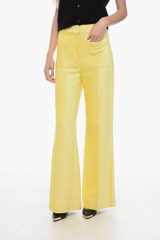 Pantaloni Palazzo in Ciniglia con Tasche a Toppa