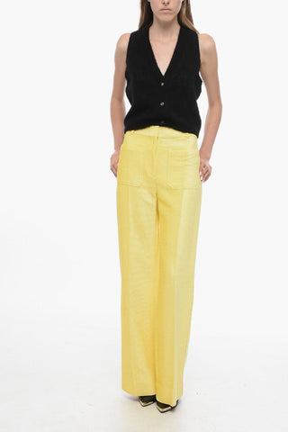Pantaloni Palazzo in Ciniglia con Tasche a Toppa