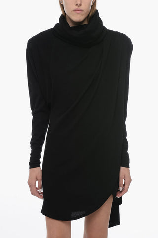 Vestito a Portafoglio in Lana con Cappuccio
