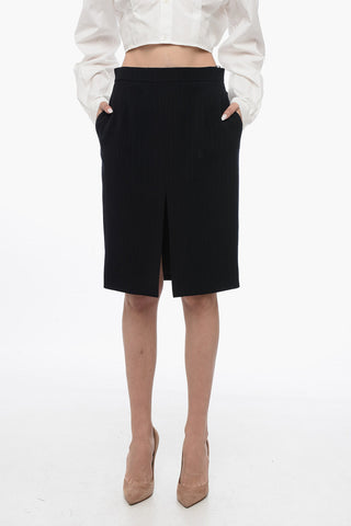 Wool Striped Pencil Skirt