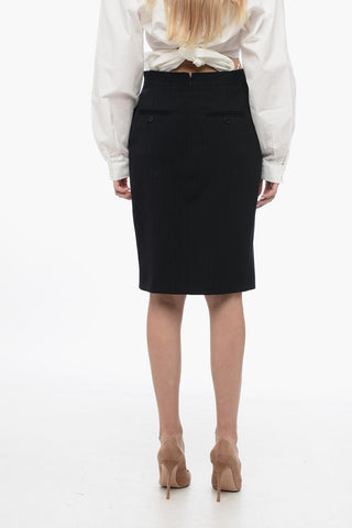 Wool Striped Pencil Skirt