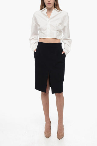Wool Striped Pencil Skirt