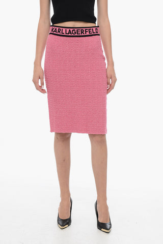 Bouclè Fabric Pencil Skirt with Logoed Elastic Band