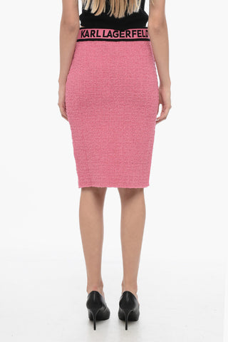 Bouclè Fabric Pencil Skirt with Logoed Elastic Band