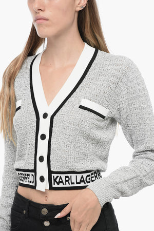 Kurz geschnittener Cardigan aus Bouclé-Stoff mit Logoband