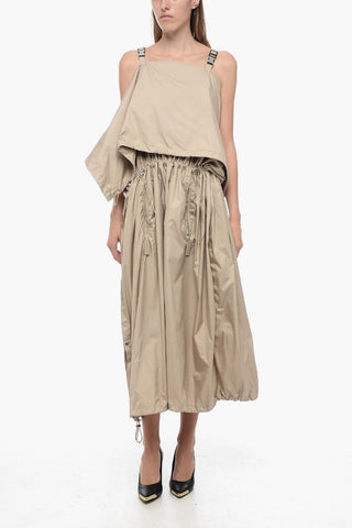 Drawstringed Draped Dress with Buckled Straps