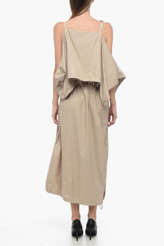 Drawstringed Draped Dress with Buckled Straps