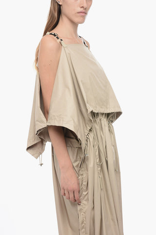 Drawstringed Draped Dress with Buckled Straps