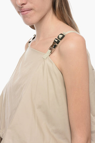 Drawstringed Draped Dress with Buckled Straps