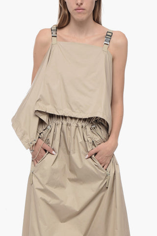 Drawstringed Draped Dress with Buckled Straps