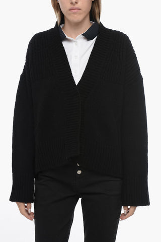 Wool and Cashmere Asymmetrical Cardigan with Hidden Buttoning